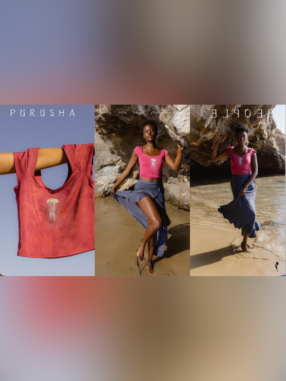 S * NEW * Biolume Petal Sleeve Top (jellyfish print)